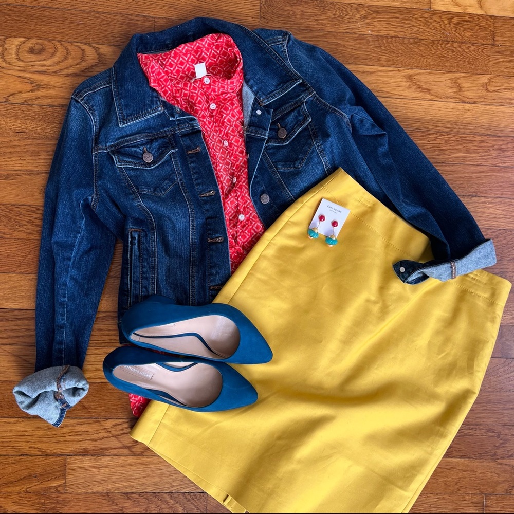 J Crew Mustard Yellow Pencil Skirt EUC sz 6